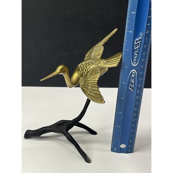 Vintage MCM Brass Flying Bird Crane or Heron On Painted Brass Stand 6.5” Tall - Picture 12 of 14